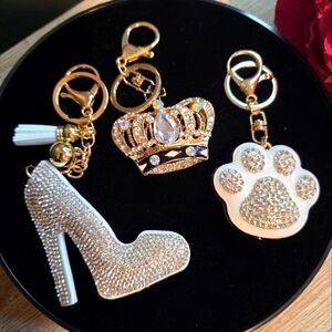 Luxury Rhinestone Handbag Charm & Keychains – Crown, Heel & Paw Print